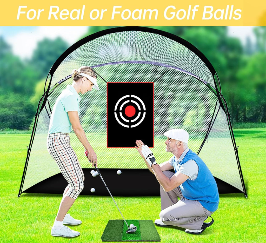 Golf Practice Net Golf Net for Backyard Golf Nets for Indoor Use Driving Range Net Golf Hitting Nets 12X7X6.6FT Home Driving Range Golf Equipment with Target and Carry Bag(Pro White)